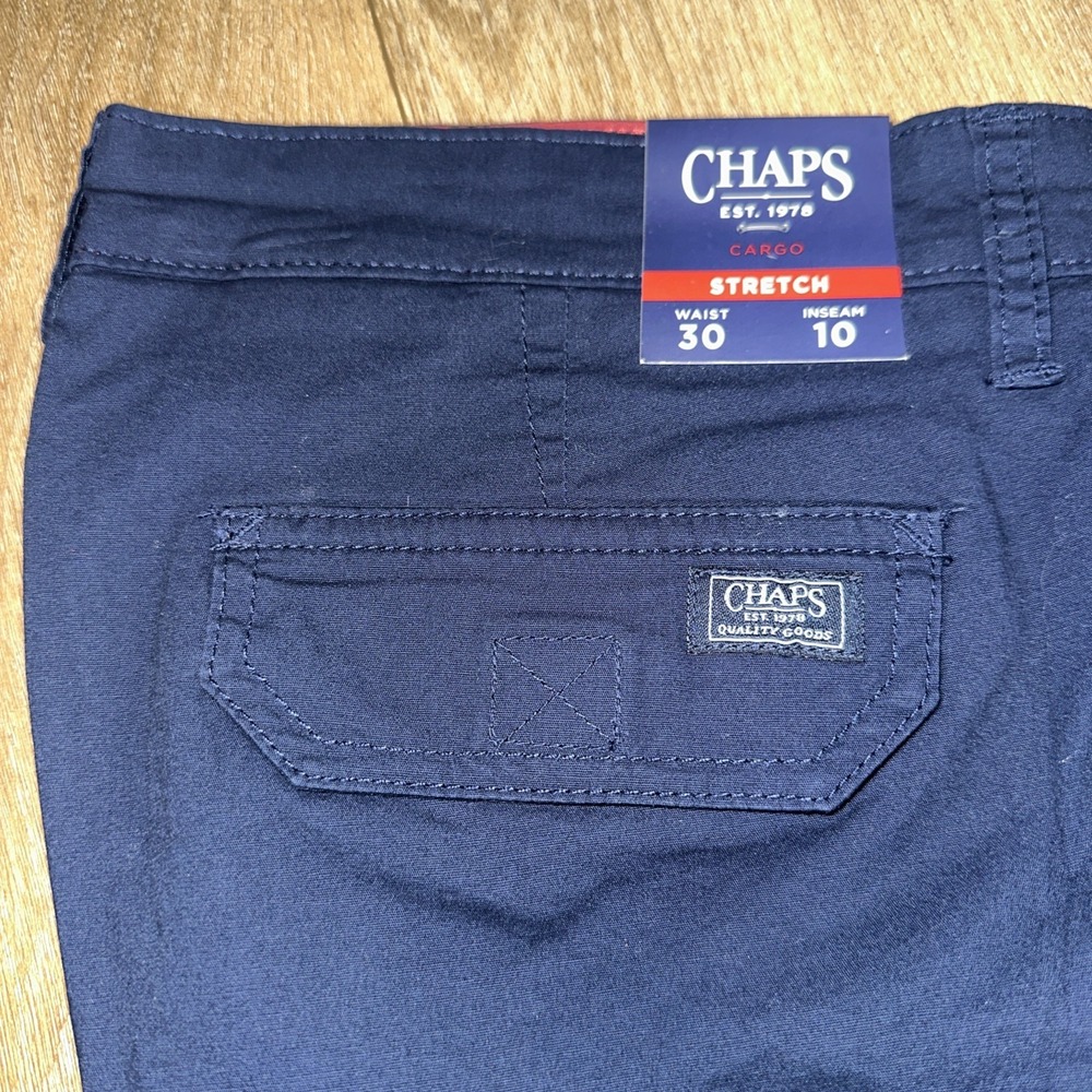 Chaps Men's Coastland Wash Cargo Shorts Navy Blue Stretch Size 30 10" NEW - Picture 2 of 8